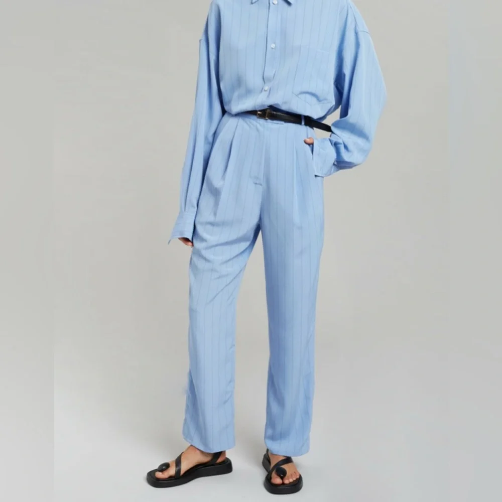 The Frankie Shop Bea Fluid Stripe Suit Pants – Powder Blue size XSmall - Picture 1 of 11